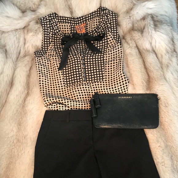 Tory Burch Tops - Tory Burch Tan/Black Tie Sleeveless Blouse Sz 0